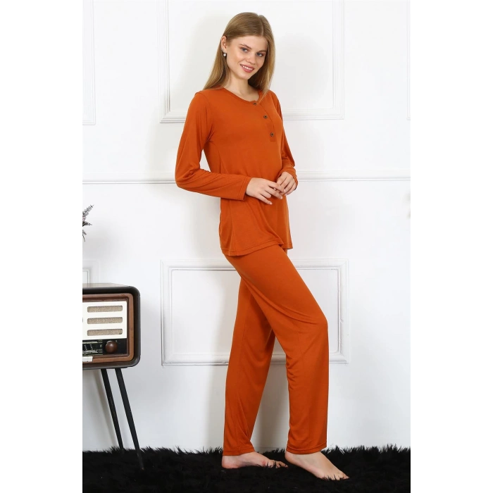 Moda Çizgi Kadın Penye Uzun Kol Patlı Pijama Takım 4168