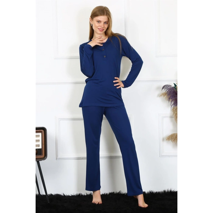 Moda Çizgi Kadın Penye Uzun Kol Patlı Pijama Takım 4169