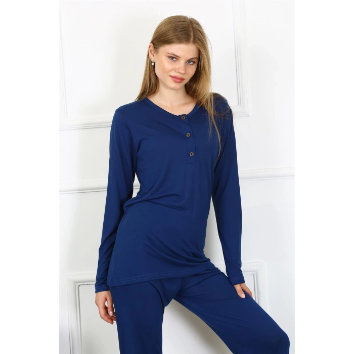 Moda Çizgi Kadın Penye Uzun Kol Patlı Pijama Takım 4169