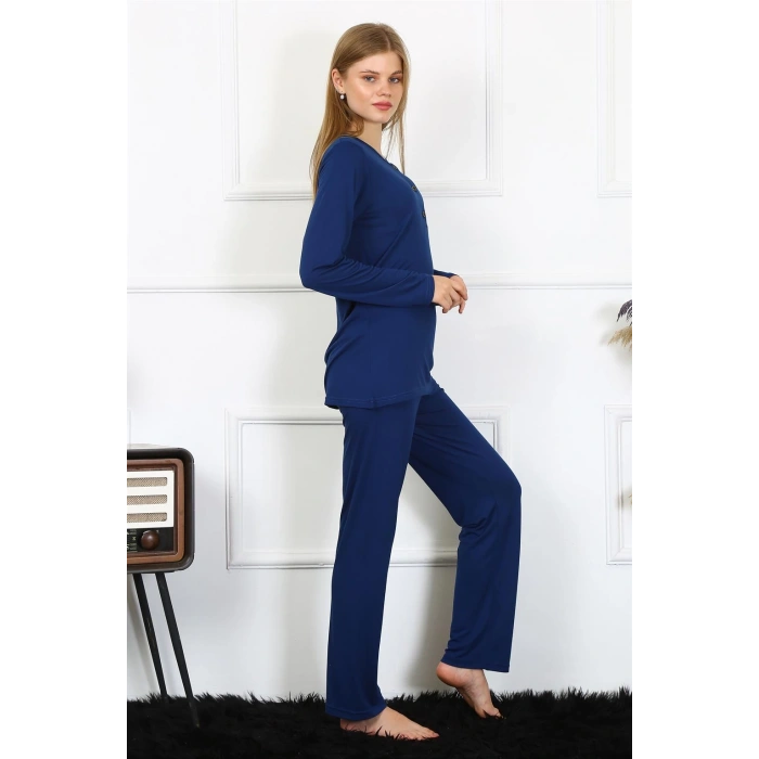 Moda Çizgi Kadın Penye Uzun Kol Patlı Pijama Takım 4169