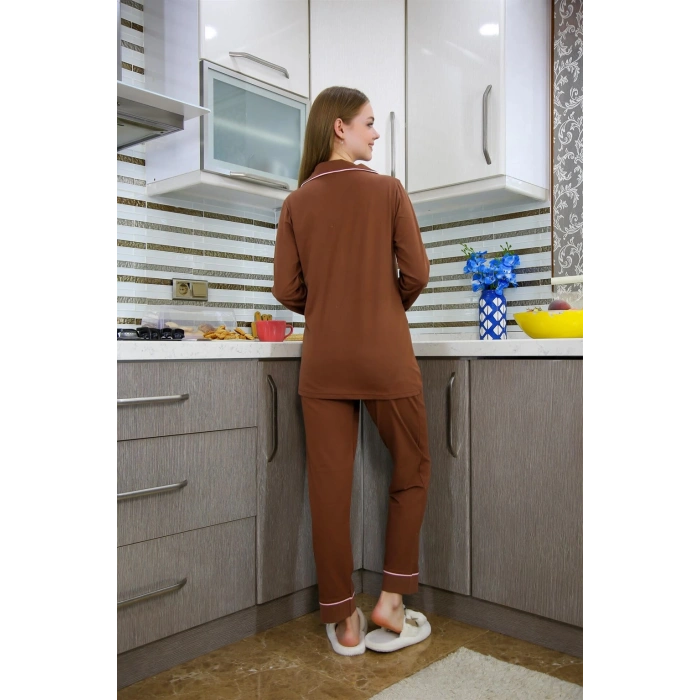 Moda Çizgi Kadın Penye Uzun Kol Pijama Takım 2773