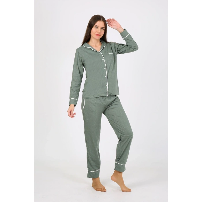 Moda Çizgi Kadın Penye Uzun Kol Pijama Takım 2775