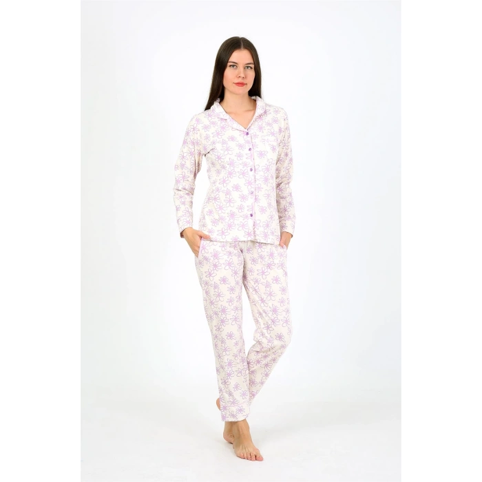 Moda Çizgi Kadın Penye Uzun Kol Pijama Takım 2776
