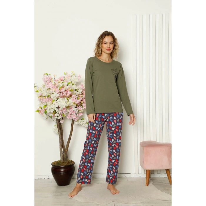 Moda Çizgi Kadın Penye Uzun Kol Pijama Takım 4101