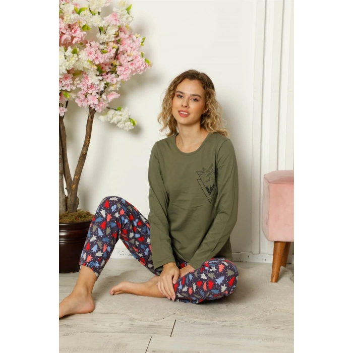 Moda Çizgi Kadın Penye Uzun Kol Pijama Takım 4101