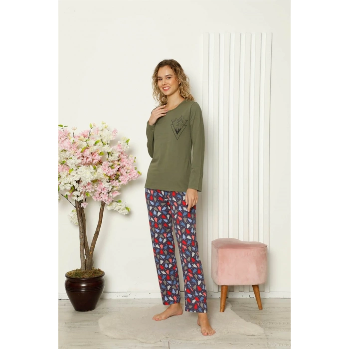 Moda Çizgi Kadın Penye Uzun Kol Pijama Takım 4101