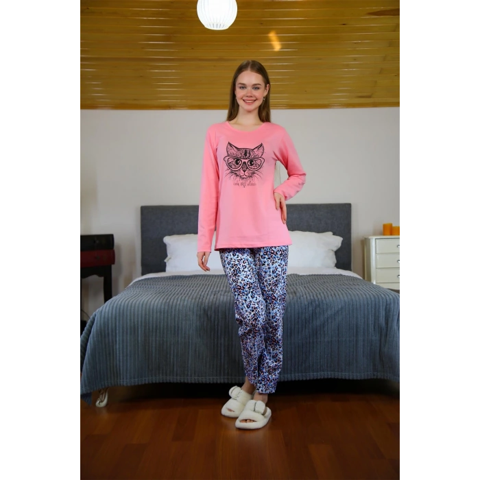 Moda Çizgi Kadın Penye Uzun Kol Pijama Takım 4102