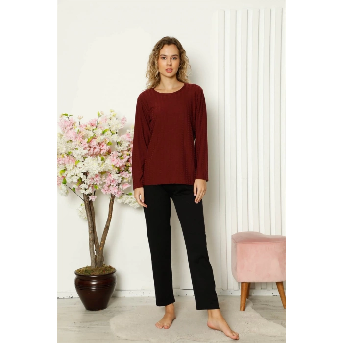 Moda Çizgi Kadın Penye Uzun Kol Pijama Takım 4111