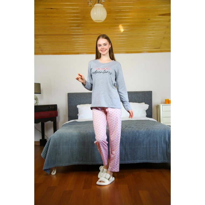 Moda Çizgi Kadın Penye Uzun Kol Pijama Takım 4118