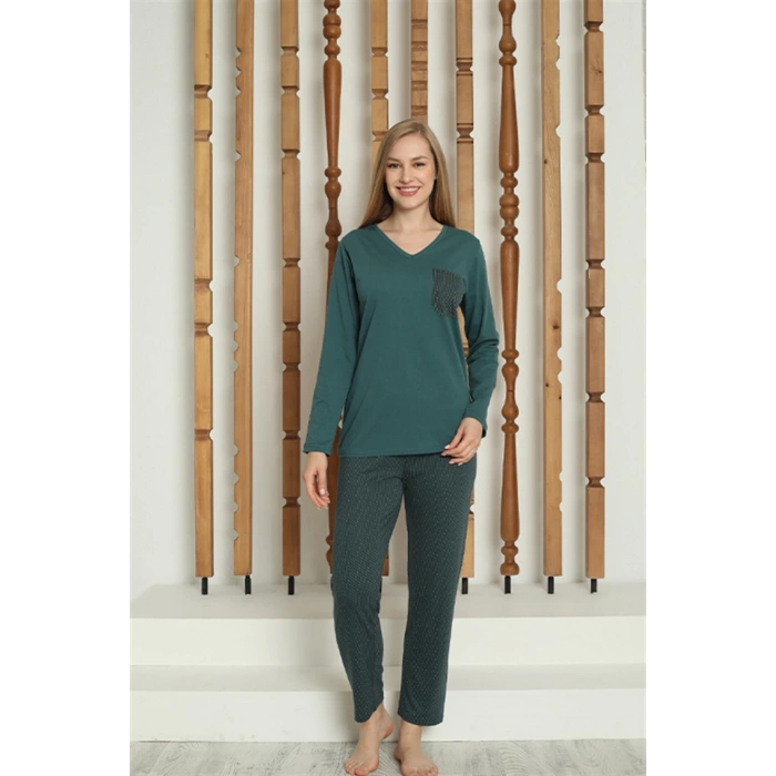 Moda Çizgi Kadın Penye Uzun Kol Pijama Takım 4146