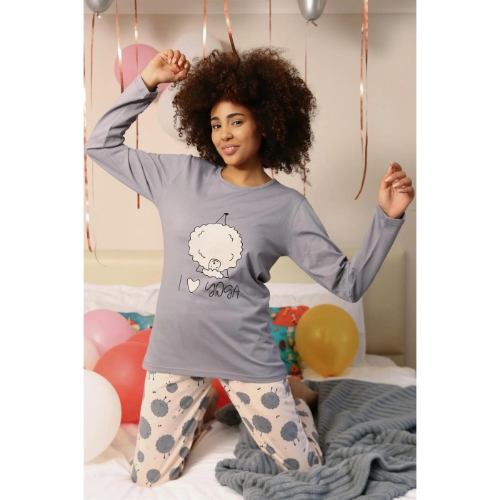 Moda Çizgi Kadın Penye Uzun Kol Pijama Takım 4186