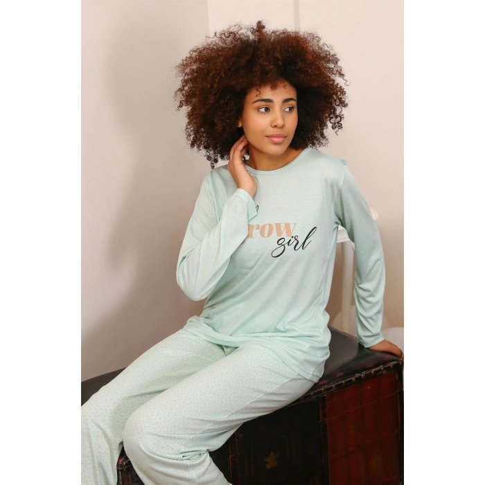 Moda Çizgi Kadın Penye Uzun Kol Pijama Takım 4188