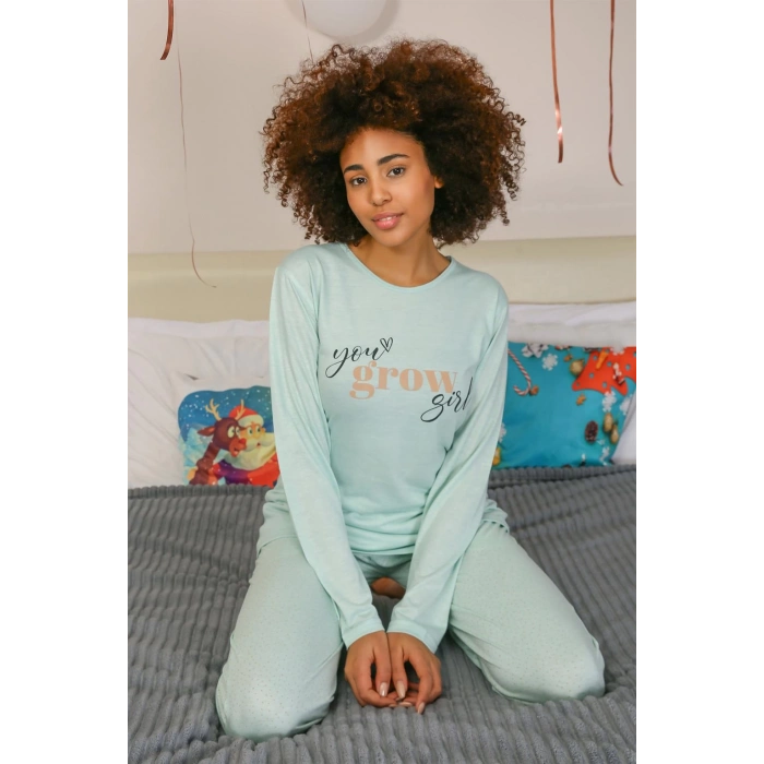 Moda Çizgi Kadın Penye Uzun Kol Pijama Takım 4188