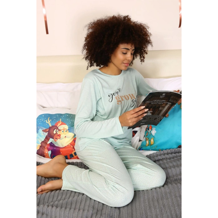 Moda Çizgi Kadın Penye Uzun Kol Pijama Takım 4188