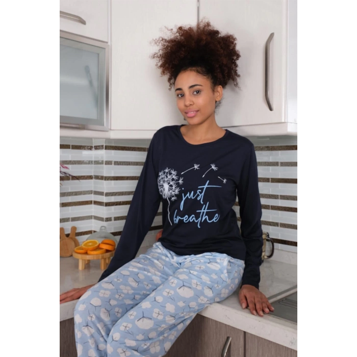 Moda Çizgi Kadın Penye Uzun Kol Pijama Takım 4189