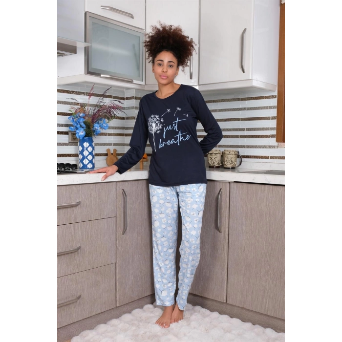 Moda Çizgi Kadın Penye Uzun Kol Pijama Takım 4189