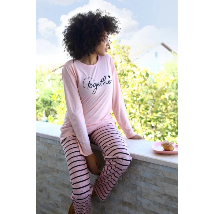 Moda Çizgi Kadın Penye Uzun Kol Pijama Takım 4190