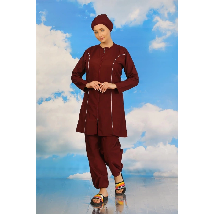 Moda Çizgi Kadın Tam Tesettür Bordo Mayo 31060