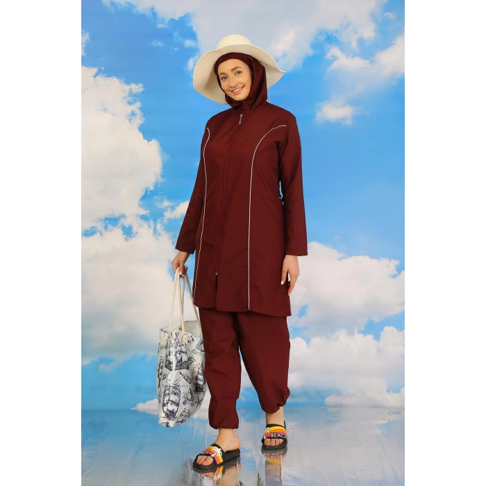 Moda Çizgi Kadın Tam Tesettür Bordo Mayo 31060