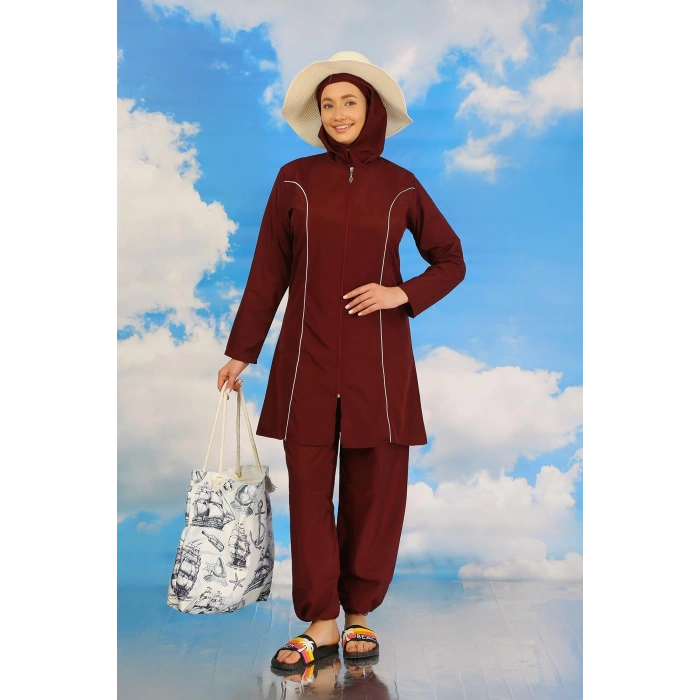 Moda Çizgi Kadın Tam Tesettür Bordo Mayo 31060