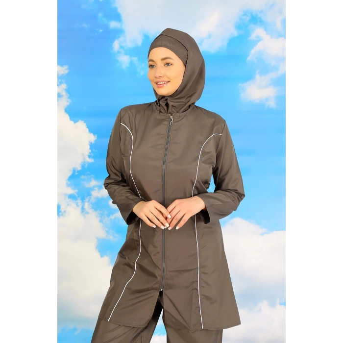 Moda Çizgi Kadın Tam Tesettür Füme Mayo 31060