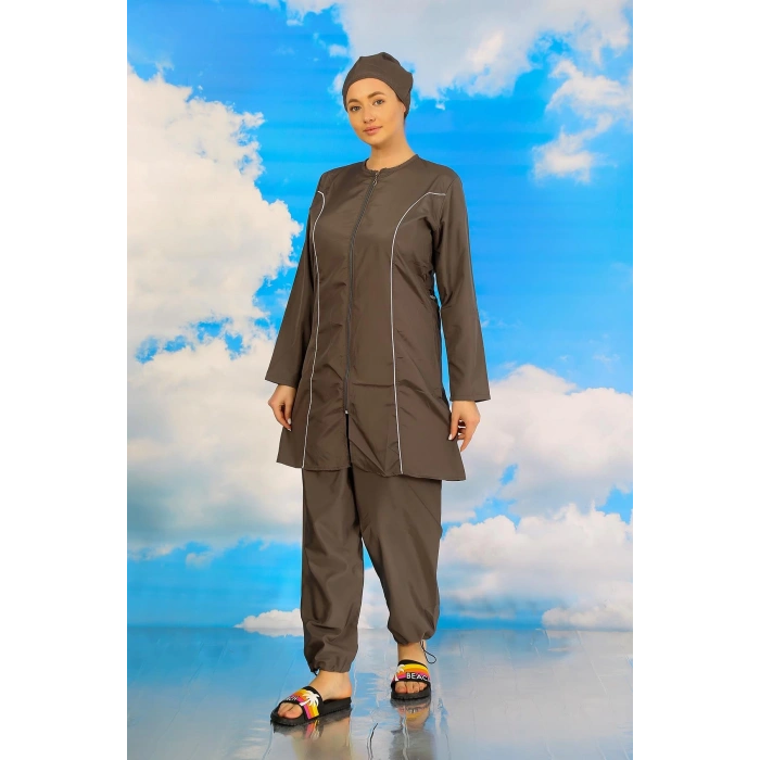 Moda Çizgi Kadın Tam Tesettür Füme Mayo 31060