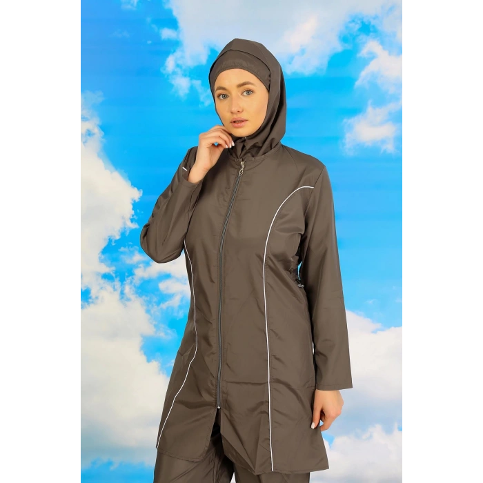 Moda Çizgi Kadın Tam Tesettür Füme Mayo 31060