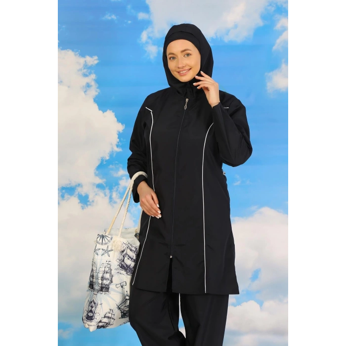 Moda Çizgi Kadın Tam Tesettür Lacivert Mayo 31060