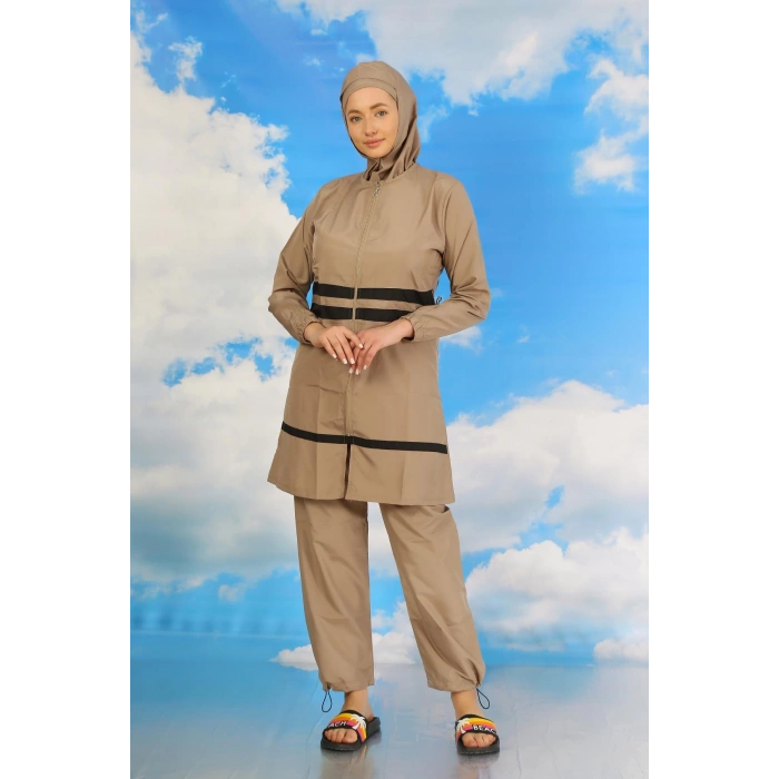 Moda Çizgi Kadın Tam Tesettür Mayo Bej 31061