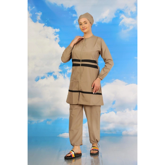 Moda Çizgi Kadın Tam Tesettür Mayo Bej 31061
