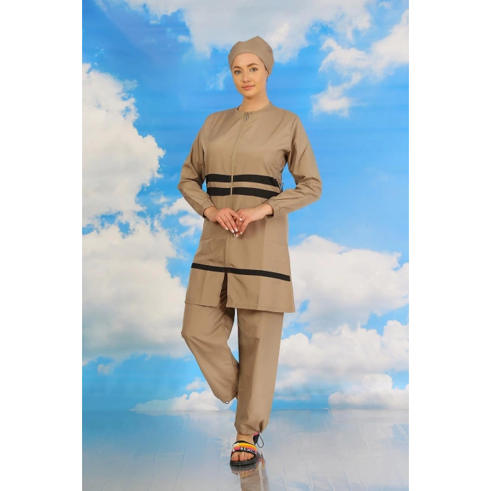 Moda Çizgi Kadın Tam Tesettür Mayo Bej 31061