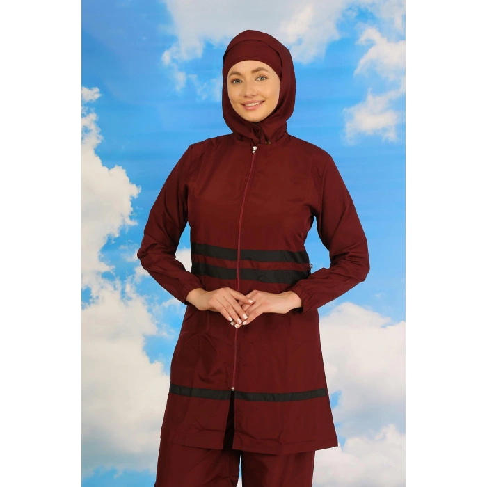Moda Çizgi Kadın Tam Tesettür Mayo Bordo 31061