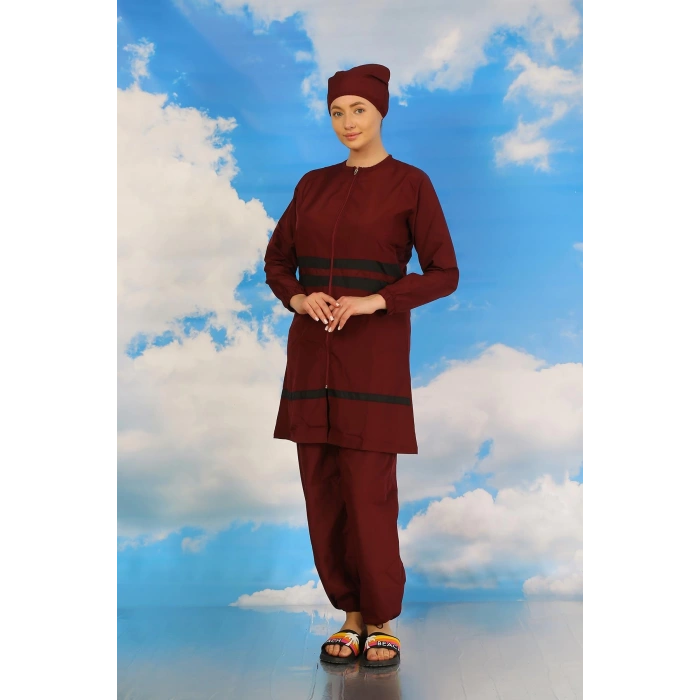 Moda Çizgi Kadın Tam Tesettür Mayo Bordo 31061