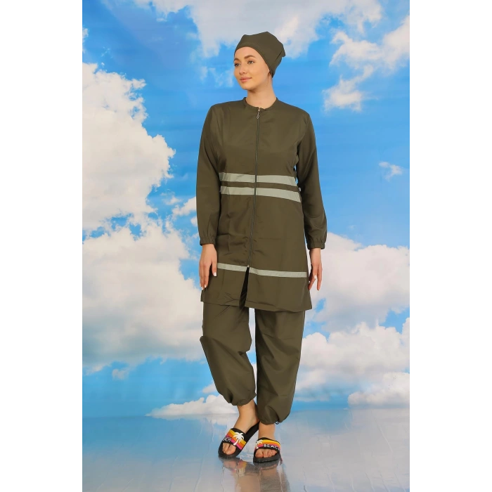 Moda Çizgi Kadın Tam Tesettür Mayo Haki 31061