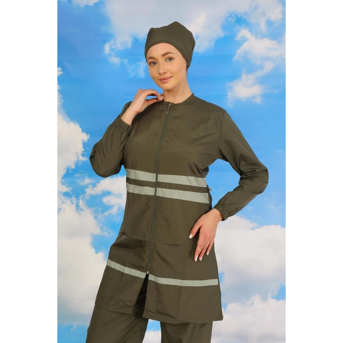 Moda Çizgi Kadın Tam Tesettür Mayo Haki 31061