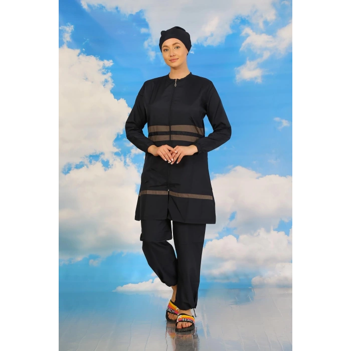 Moda Çizgi Kadın Tam Tesettür Mayo Lacivert 31061