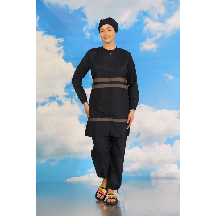 Moda Çizgi Kadın Tam Tesettür Mayo Lacivert 31061