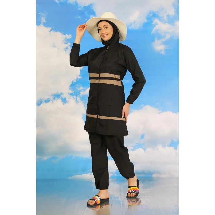 Moda Çizgi Kadın Tam Tesettür Mayo Siyah 31062