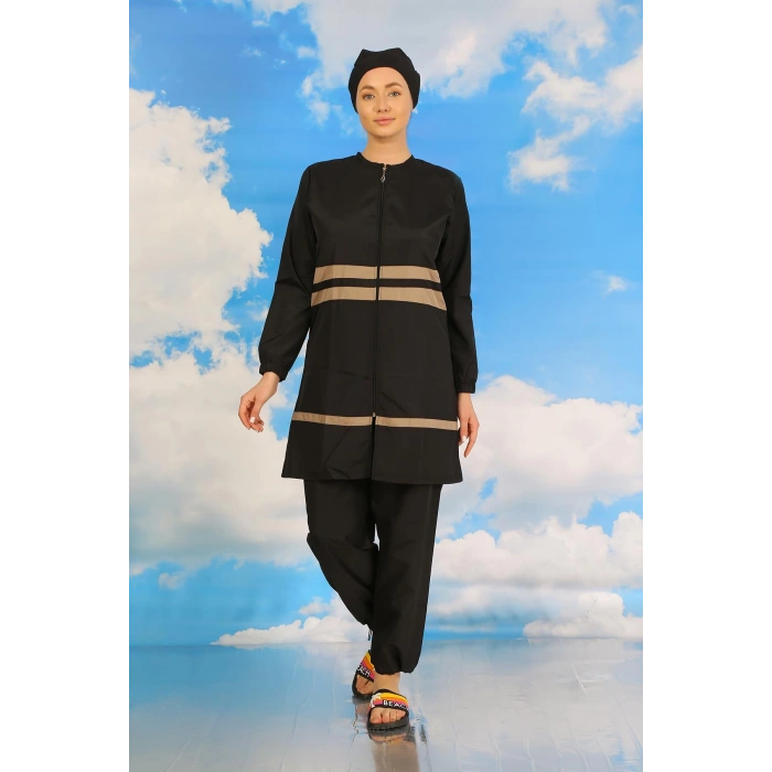 Moda Çizgi Kadın Tam Tesettür Mayo Siyah 31062