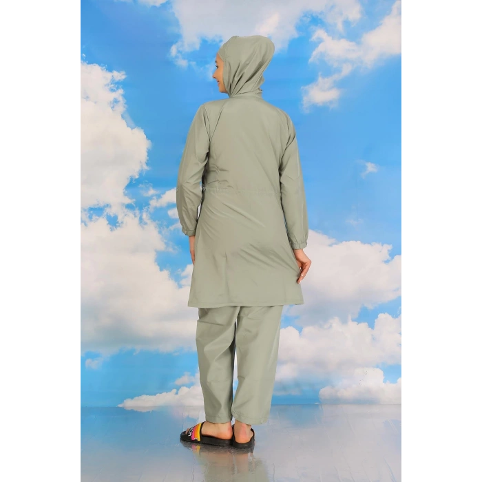 Moda Çizgi Kadın Tam Tesettür Mayo Su Yeşili 31061