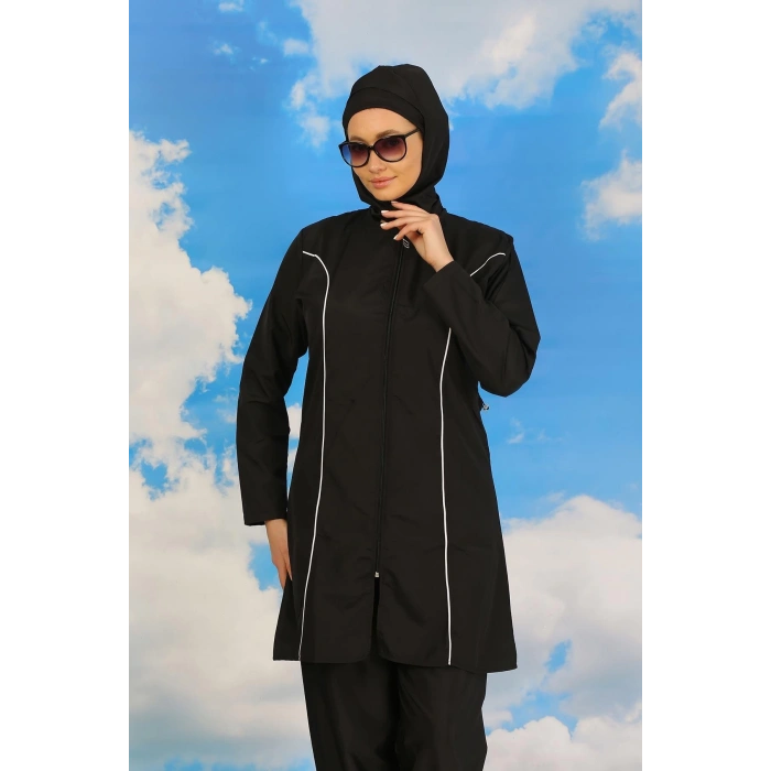 Moda Çizgi Kadın Tam Tesettür Siyah Mayo 31060