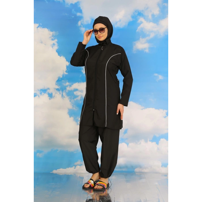 Moda Çizgi Kadın Tam Tesettür Siyah Mayo 31060