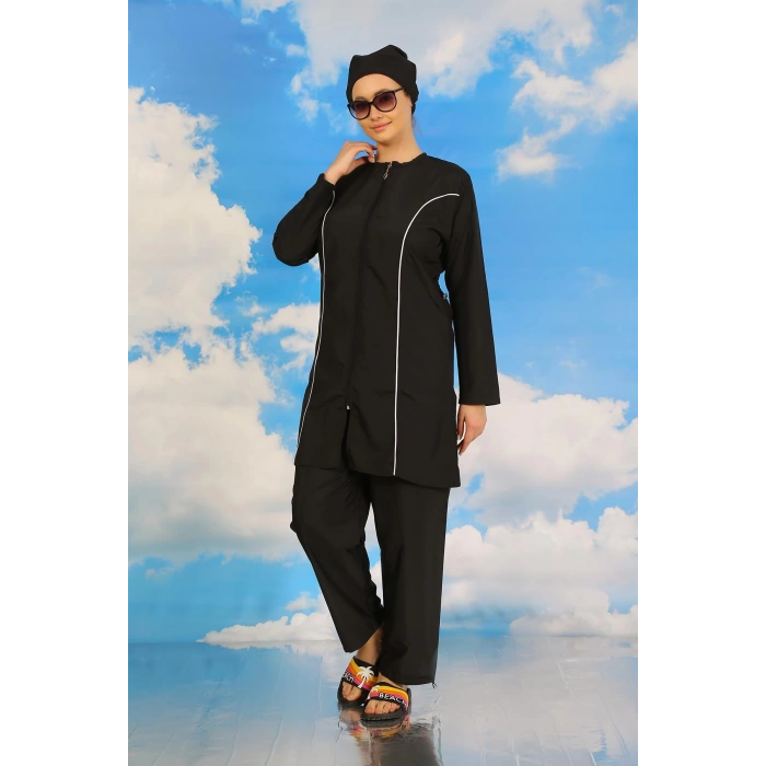 Moda Çizgi Kadın Tam Tesettür Siyah Mayo 31060