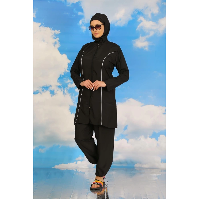 Moda Çizgi Kadın Tam Tesettür Siyah Mayo 31060