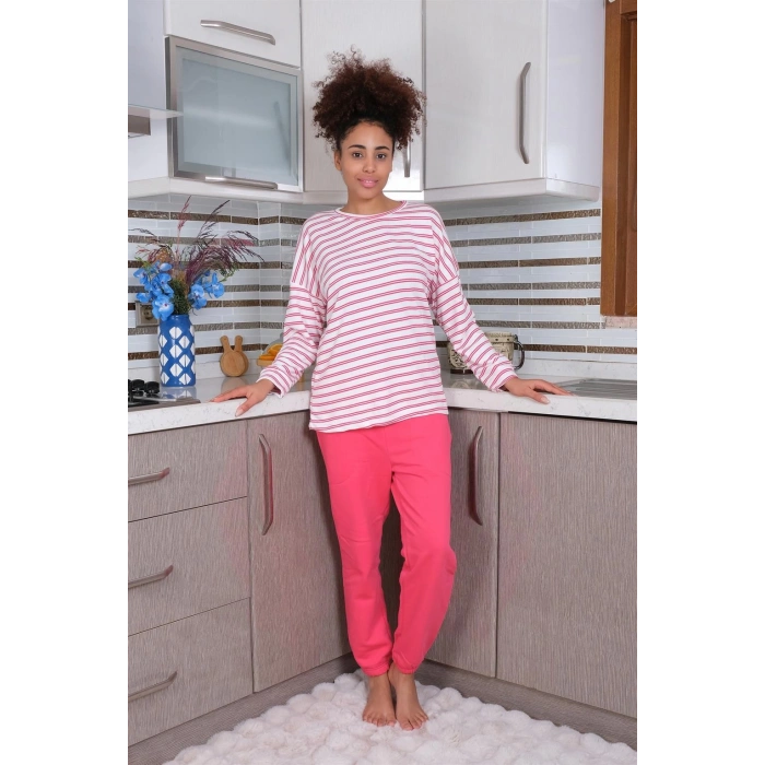 Moda Çizgi Kadın Uzun Kol 3 İplik Penye Pijama Takım 4179