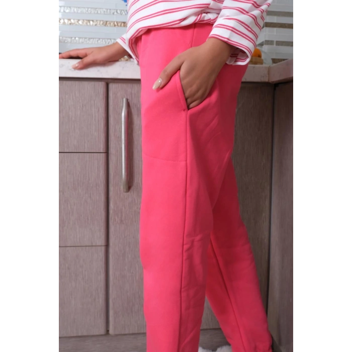 Moda Çizgi Kadın Uzun Kol 3 İplik Penye Pijama Takım 4179