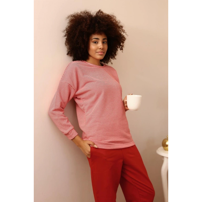 Moda Çizgi Kadın Uzun Kol 3 İplik Penye Pijama Takım 4184