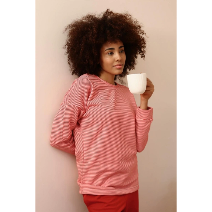 Moda Çizgi Kadın Uzun Kol 3 İplik Penye Pijama Takım 4184