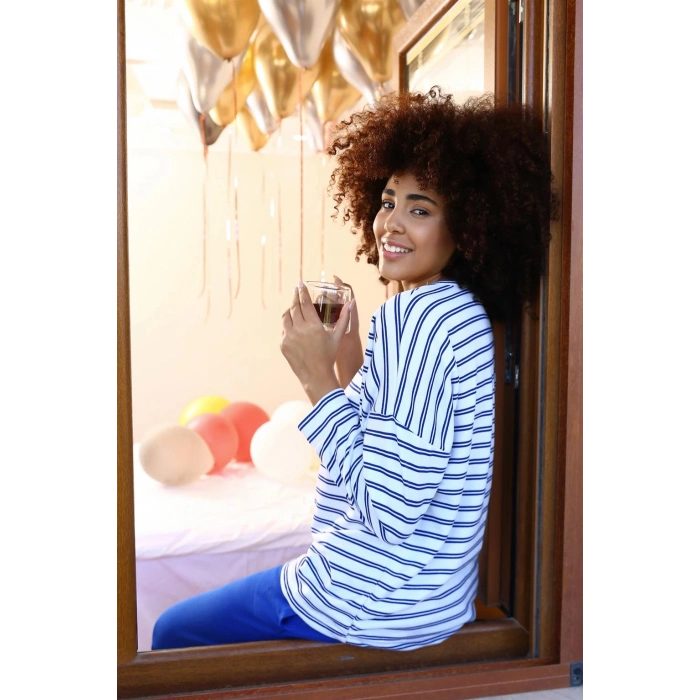 Moda Çizgi Kadın Uzun Kol 3 İplik Penye Pijama Takım 4185