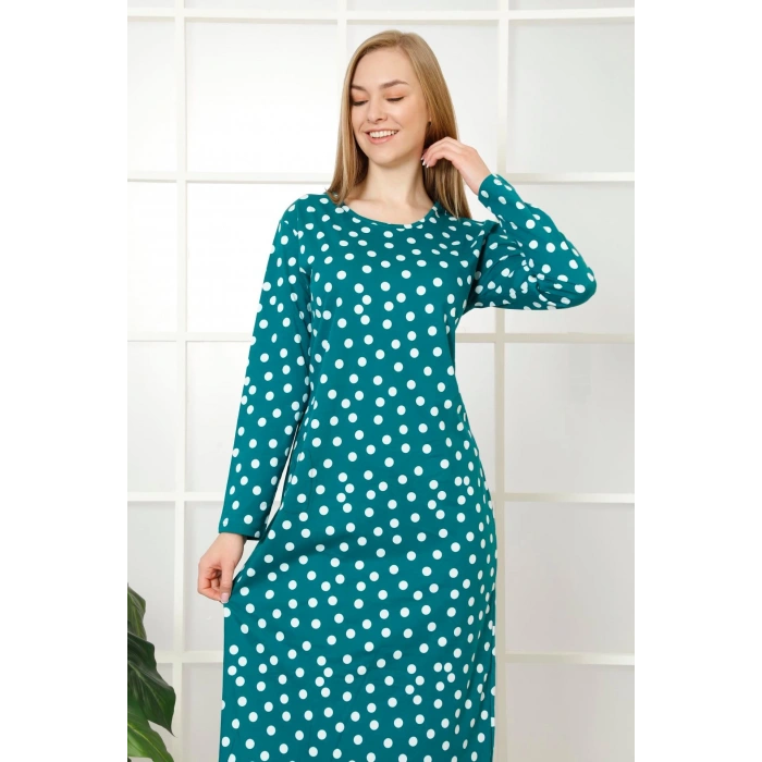 Moda Çizgi Kadın Uzun Kol Anne Gecelik 1327 Petrol